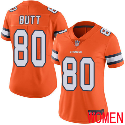 Women Denver Broncos #80 Jake Butt Limited Orange Rush Vapor Untouchable Football NFL Jersey->women nfl jersey->Women Jersey